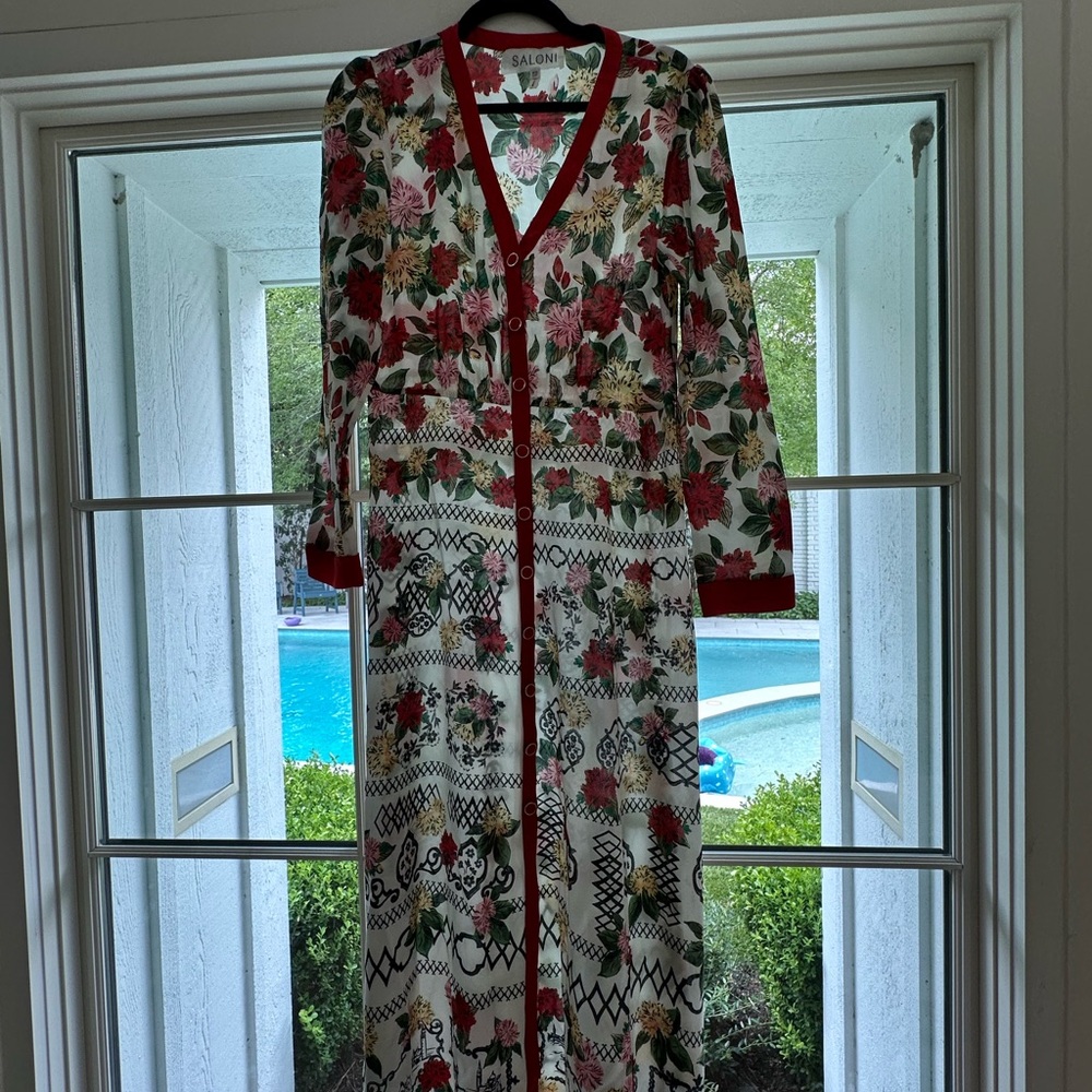 Saloni Floral Print Long Dress with Belt